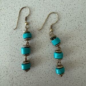Chico's Aqua and Gold Dangle Earrings